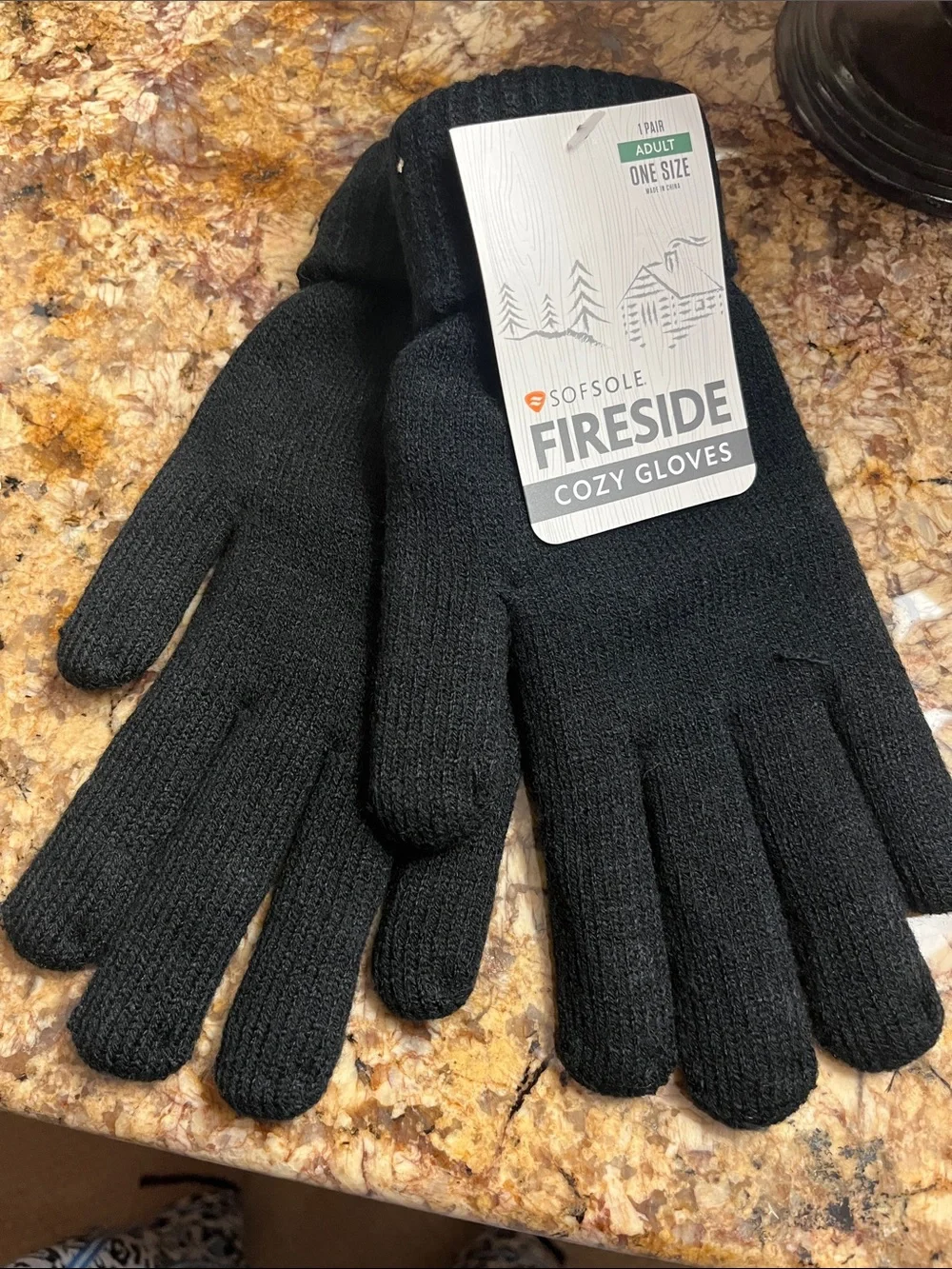Fireside Black Knitted Cuff Gloves